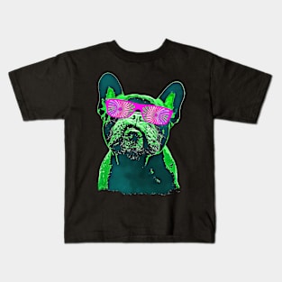 French bulldog 80s style neon with red psychelic glasses Kids T-Shirt